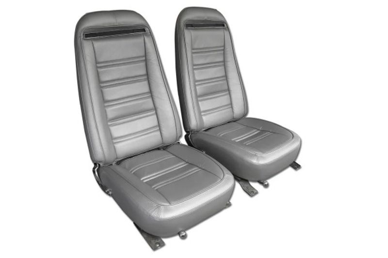1975 CORVETTE OE STYLE 100% LEATHER SEAT COVER SET SILVER